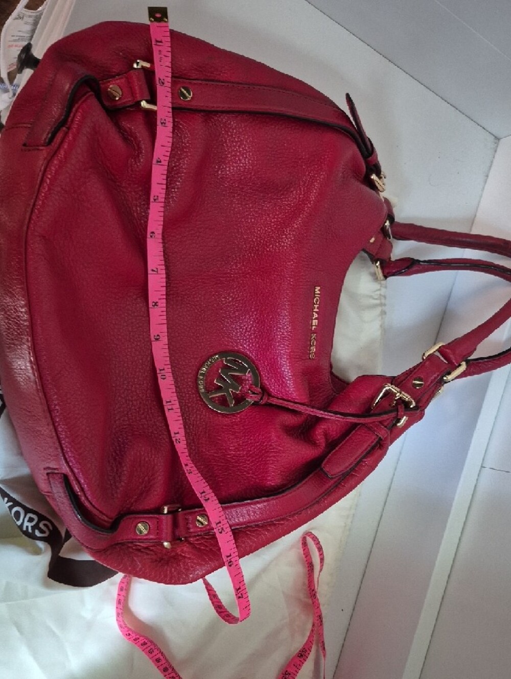 Michael Kors Pebbled Leather Red Shoulder Hobo with Gold Hardware - Picture 11 of 12
